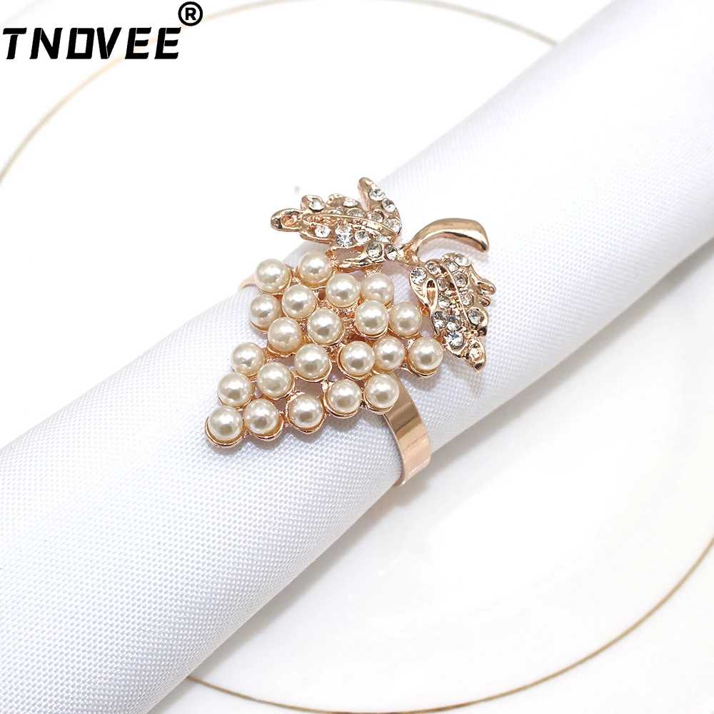

2Pcs Rose Gold Pearl Grape Napkin Rings for Christmas Wedding Holiday Birthday Party Thanksgiving Halloween Table Decor ERP02