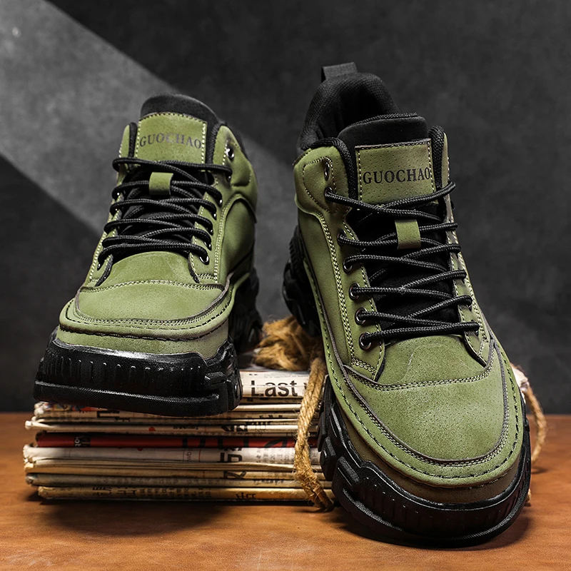 Men's Fashionable Solid Color Lace-Up Casual Shoes, Large Size Men's Shoes, Lightweight Versatile Comfortable High-Top Men's Outdoor Trendy Sneakers, Suitable for Outdoor Running, Hiking, Casual Wear, Versatile Style