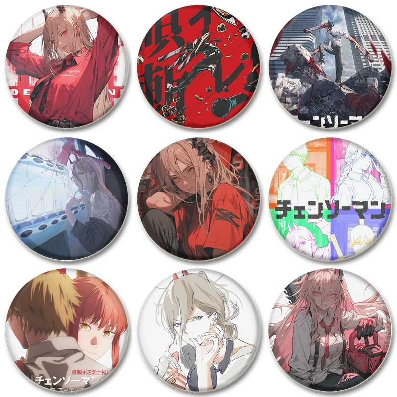 

32/44/58mm Chainsaw Man Series Round Plastic Enamel Pins and Brooches Creative Cartoon Figure Badge Gifts