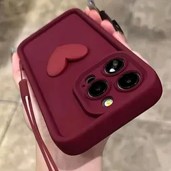 Cute 3D Love Heart Silicone Phone Case - Durable and Stylish Design for OPPO K12X 5G (Wine Red)