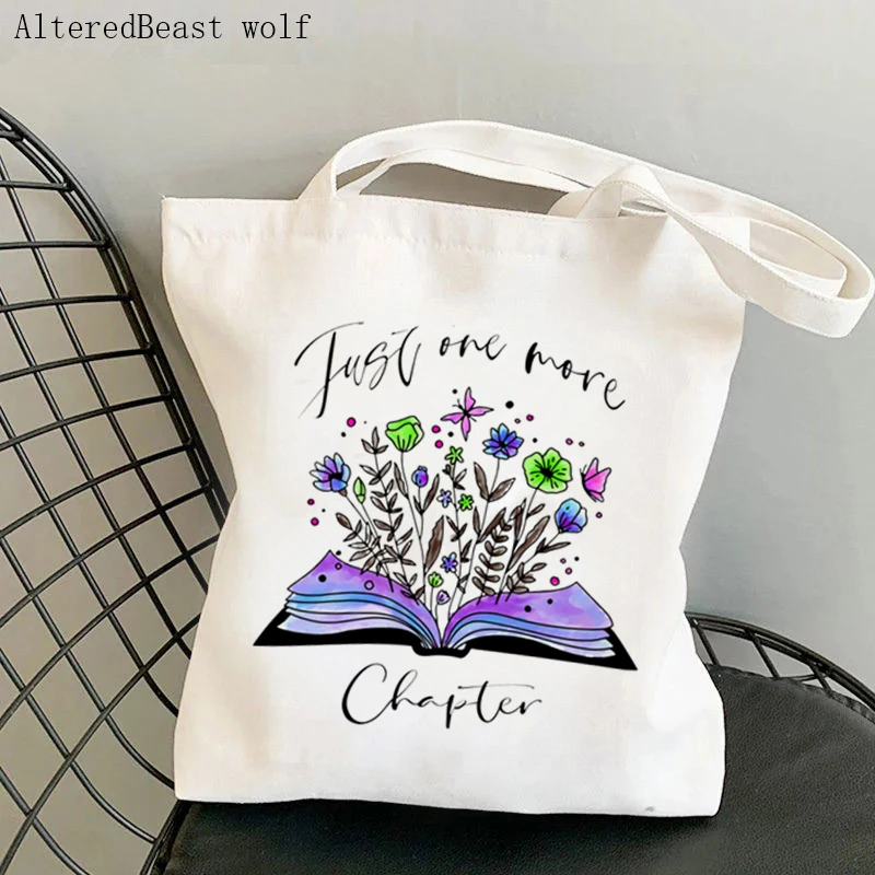 Women Shopper bag Just one More Chapter book Kawaii Bag Harajuku Shopping Canvas Shopper Bag girl handbag Tote Shoulder Lady Bag