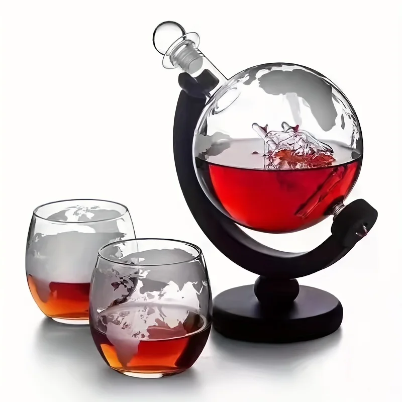 Ensemble de carafe globe créatif avec carafe sans plomb, support en bois exquis, 2 verres à whisky, carafe à whisky, cadeau de qualité