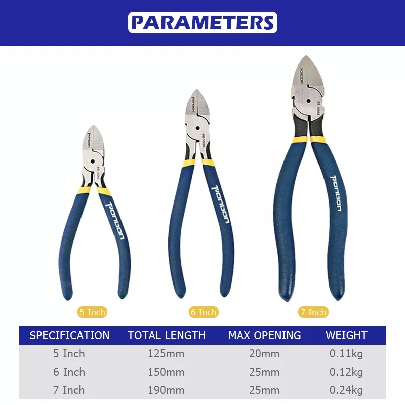 Pinze da taglio professionali da 5/6/7 pollici Strumento spelafili Taglierina laterale Bave per cavi Pinza Elettricisti Utensili manuali di riparazione fai da te - immagine 2