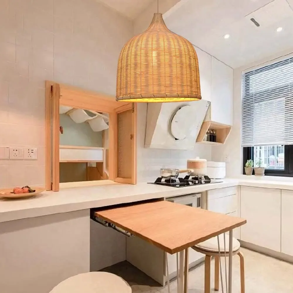 26/35/45/60CM Boho Rattan Chandelier Light Vintage Zen Hand Knitted Ceiling Chandelier Lamp for Bedroom Tea Room Restaurant E27