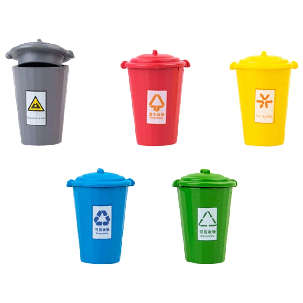

5 Pcs Mini Trash Can Child House Miniature Garbage Bin Sorting Game Abs Sand Table Material Model