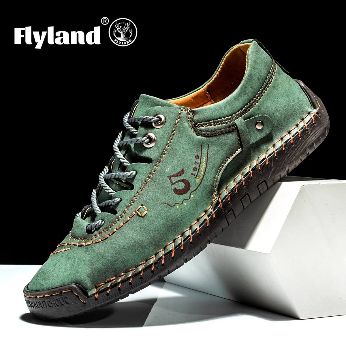 FLYLAND Classical Men's Leather Loafers Vintage Hand Stitching Oxfords Chukka Boots Ankle Boots Casual Daily Work Office Shoes 6