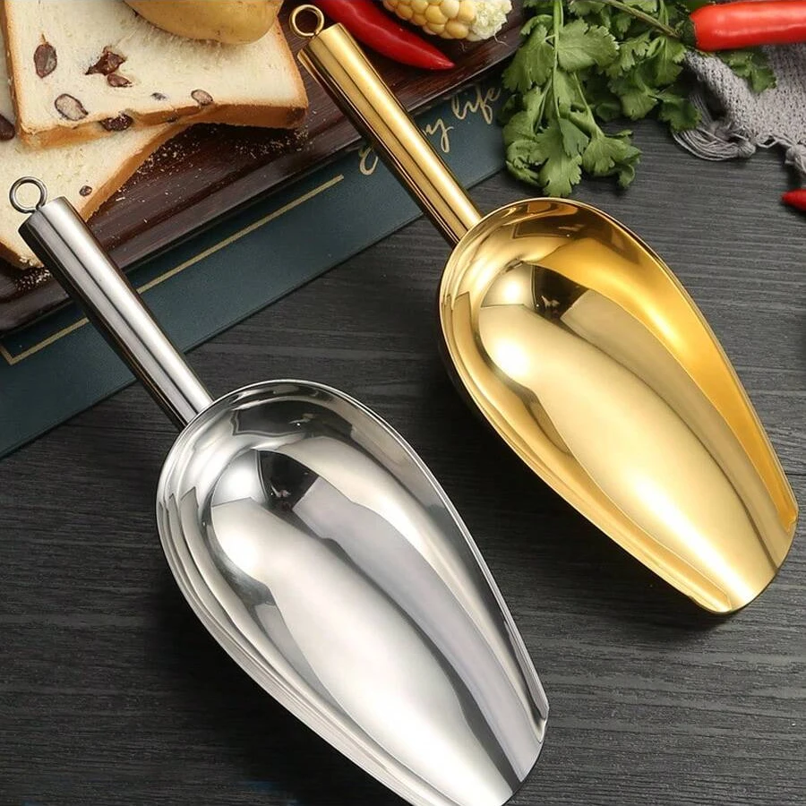 Stainless Steel Ice Shovel Flats Bottom Bar Tool Supermarket Rice Sugar Block Tea Shovel