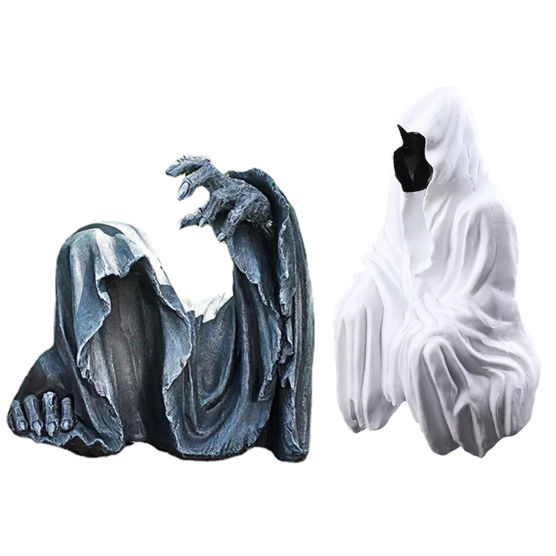 Gothic Reaping Statue Sitting Figurine Resin Desktop Ornament Indoor Outdoor for Garden Office Home Decoration