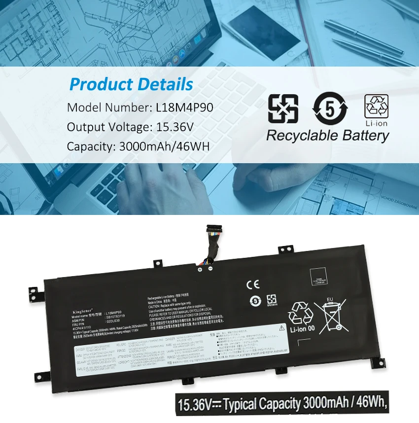 Bateria Kingsener para Lenovo Thinkpad L18m4p90 L18c4p90 Série Yoga L13 Sb10t83119 Sb10t83177 Sb10t83178 5b10w13935 46wh - Imagem 3
