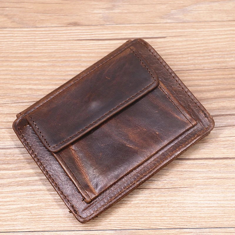 Echtleder-Geldbörse für Herren, RFID-blockierend, Original-Rindsleder, Vintage, kurze Herren-Geldbörse mit Kartenhalter, Ausweisfenster, Münzfach – Detail 6