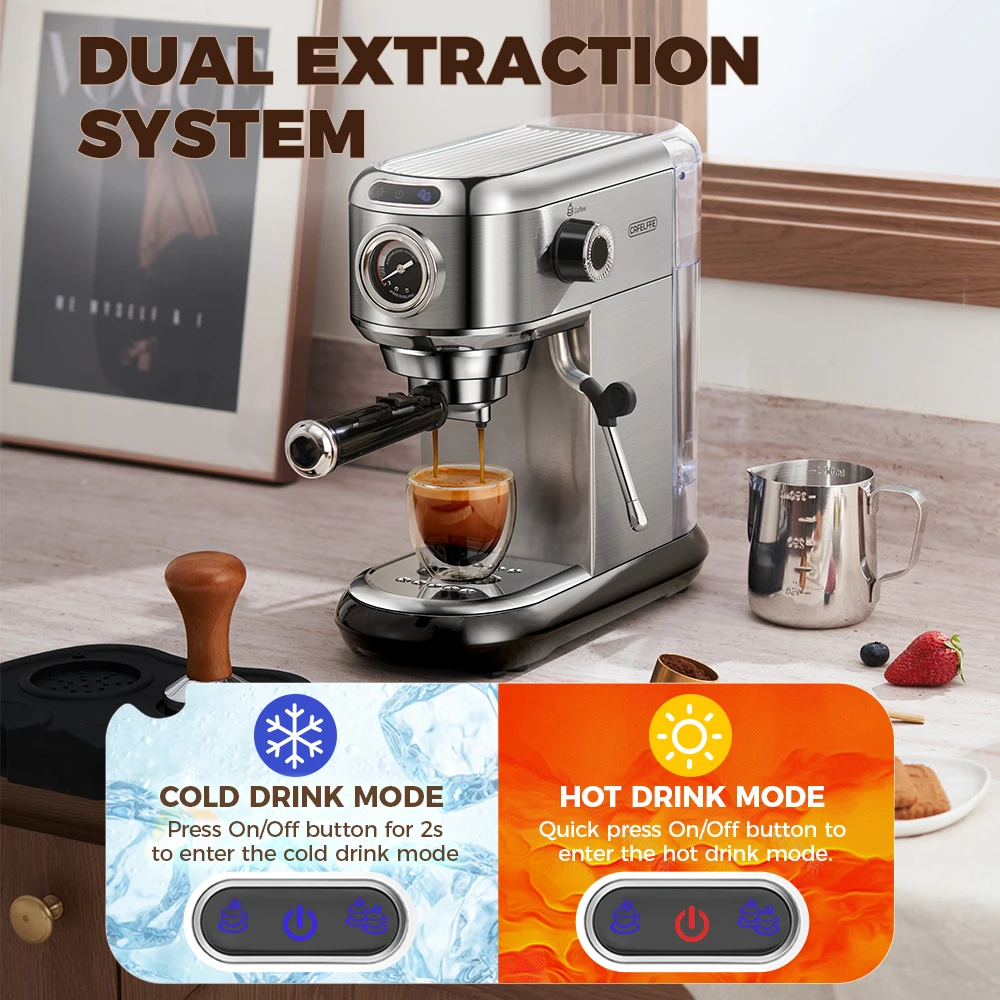 ماكينة قهوة إسبريسو CAFELFFE باريتا مع جهاز تبخير الحليب، ماكينة إسبريسو وكابتشينو بقوة 20 بار، تعمل بالقهوة المطحونة وكبسولات ESE