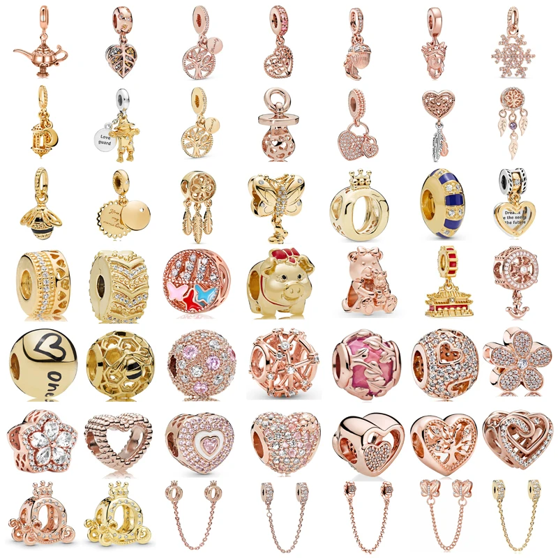 

New Original Exquisite Cute Golden Pig Love Bear Beads Safety Chain Suitable for The Original Pandora Lady Jewelry Gift