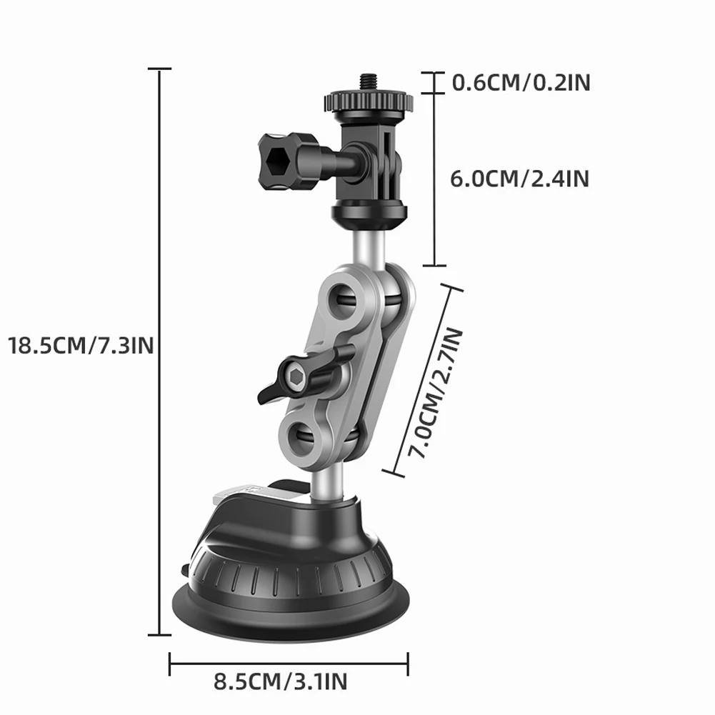 Adjustable Action Camera Dash Cam Mount with Suction Cup for Windshield