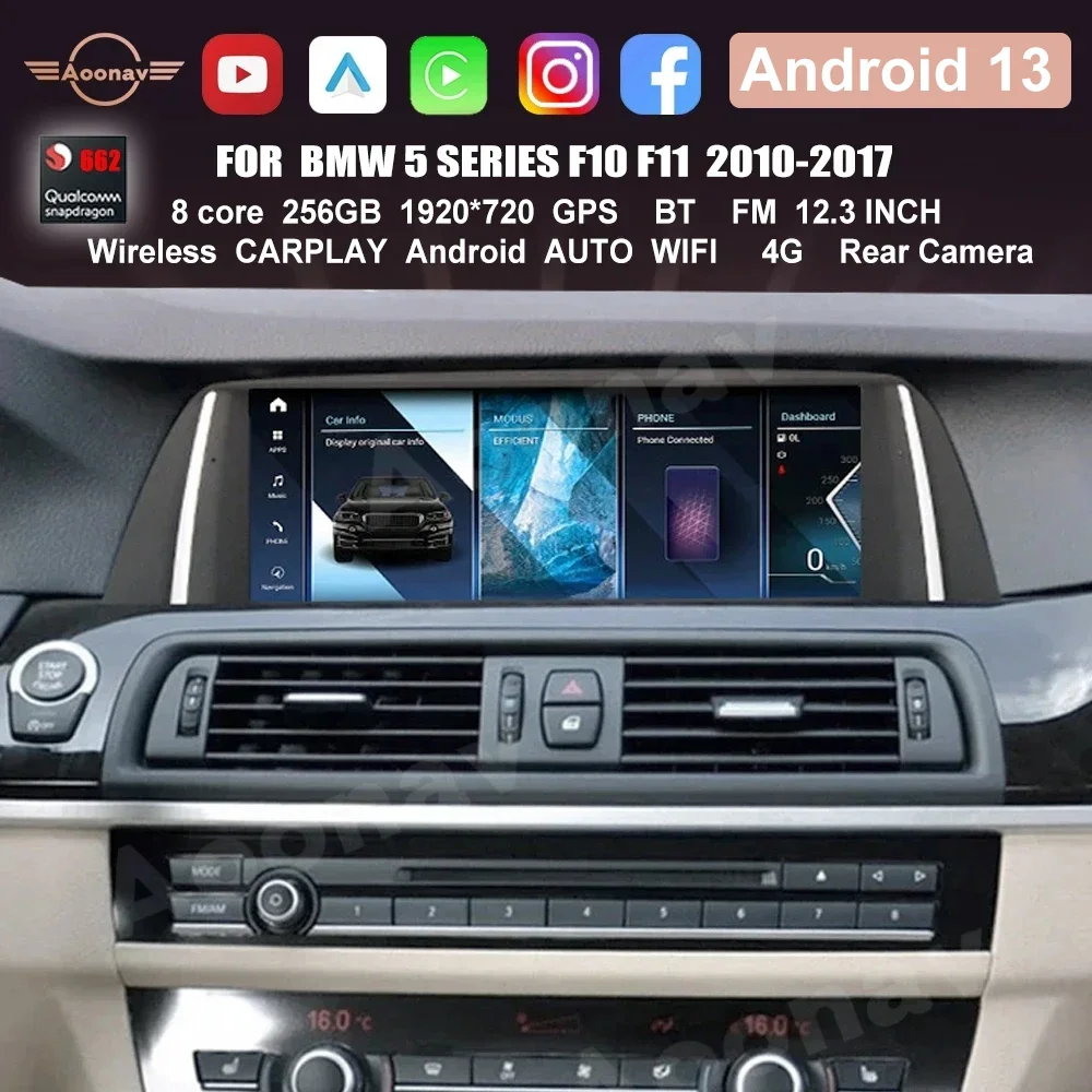 

Автомобильная стереосистема Snapdragon 662 для BMW 5 серии F10 F11 2010-2017 радио CIC NBT Android 13 Беспроводная Carplay мультимедийная GPS-навигация
