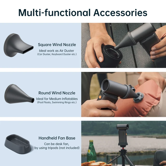 JISULIFE Portable Turbo Handheld Fan, 100 Winds Speeds Adjustable, 9000 mAh Rechargeable Battery, LED Display, Outdoor Camping 6