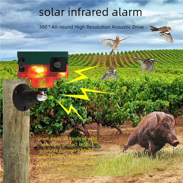 Solar Infrared Motion Sensor Alarm Detector Waterproof Outdoor Animal Repeller Security Alarm Dog Barking Gunshots Sound 6