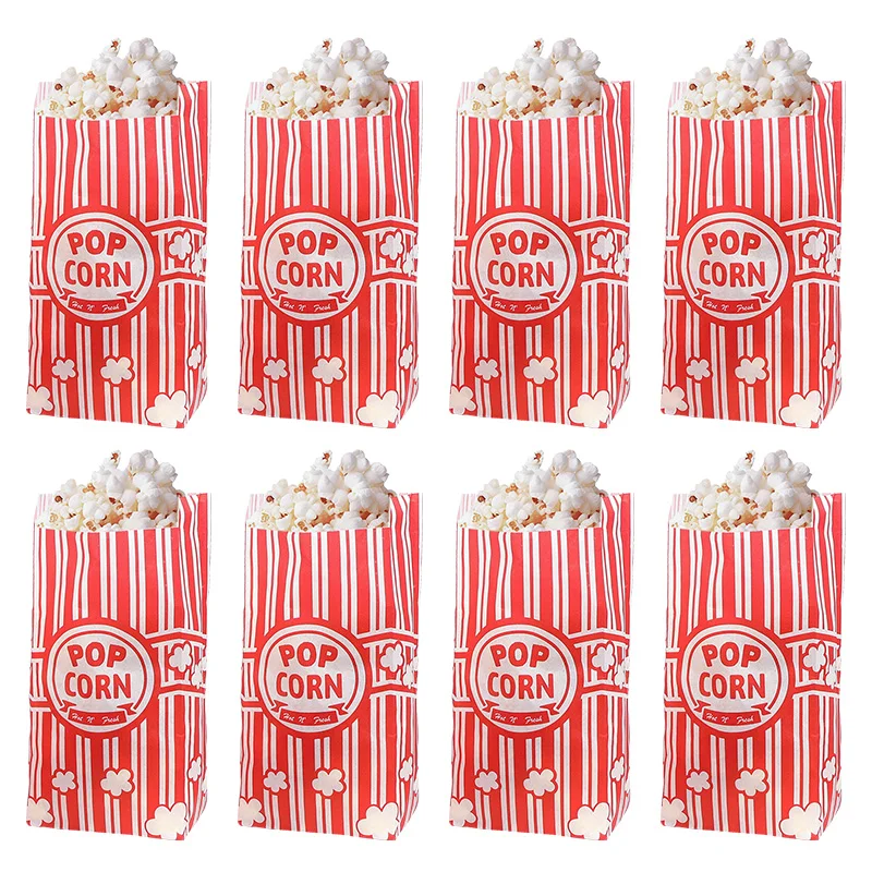 10/50Pcs Popcorn Bags Packaging Bucket Snack Treats Container Wedding Birthday Party Movie Night Supplies Carnival Food Bag Box