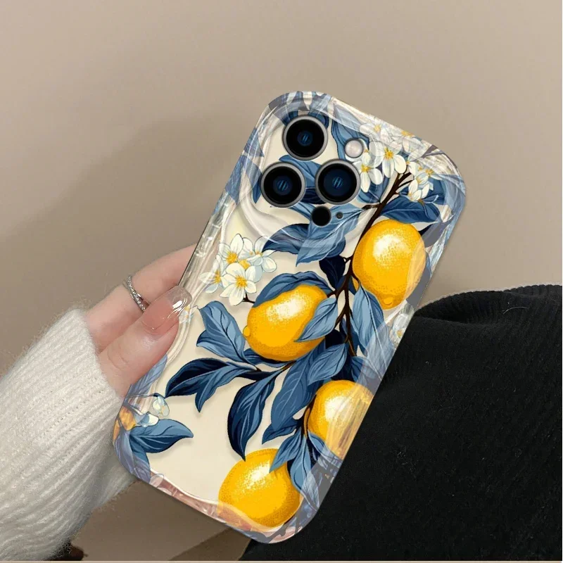 Summer Fruit Lemon Flower 3D Clear Wave Soft Phone Case