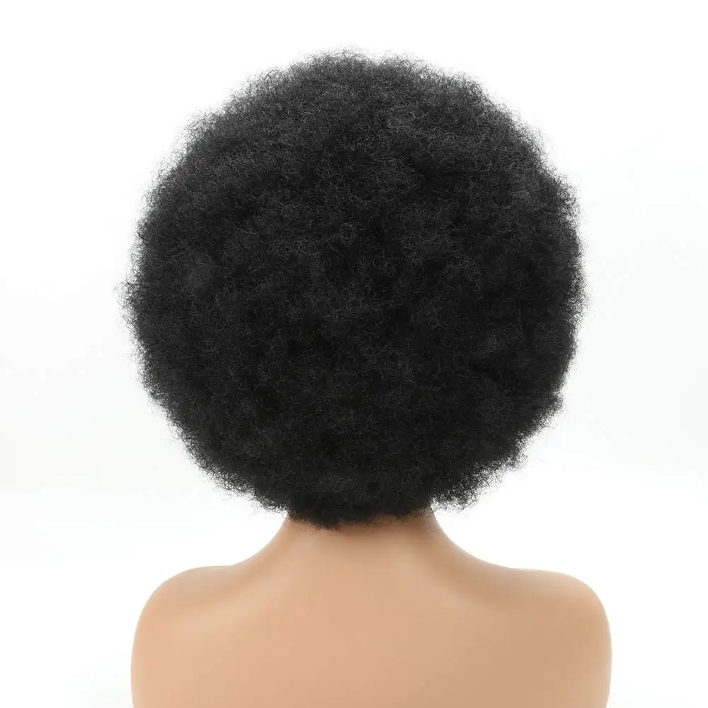 흑인 여성용 짧은 아프로 가발, 대형 합성 블랙 아프로 가발, 탄력 있고 부드러운 내추럴 룩, 70 년대