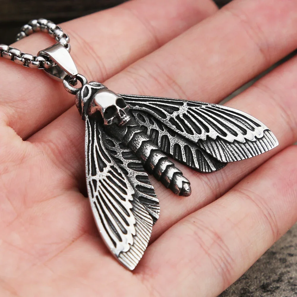 Vintage Gothic Style Death Moth Necklace Unisex Punk Stainless Steel Butterfly Skull Pendant Animal Jewelry Gift Dropshipping 5