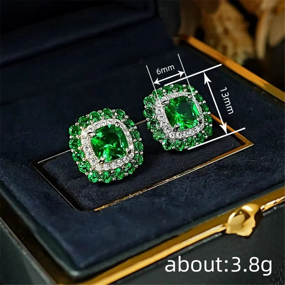 Female Cute Blue Green Zircon Stone Stud Earrings Vintage Silver Color Wedding Party Gift Jewelry For Women