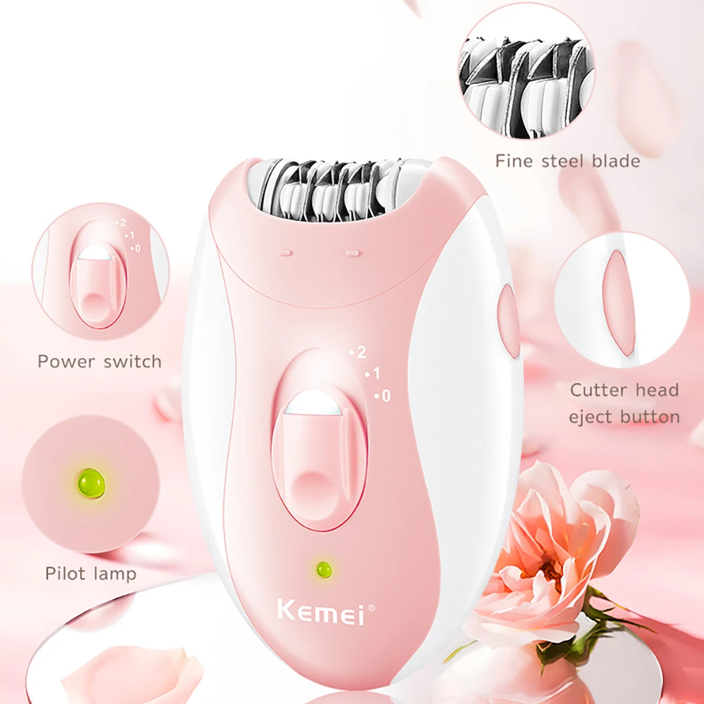 Kemei Epilator Man Women Electric Lady Body Hair Remover Removal Shaver Leg Armpit Face Hair Depilatory Rechargeable 2 Speeds 5