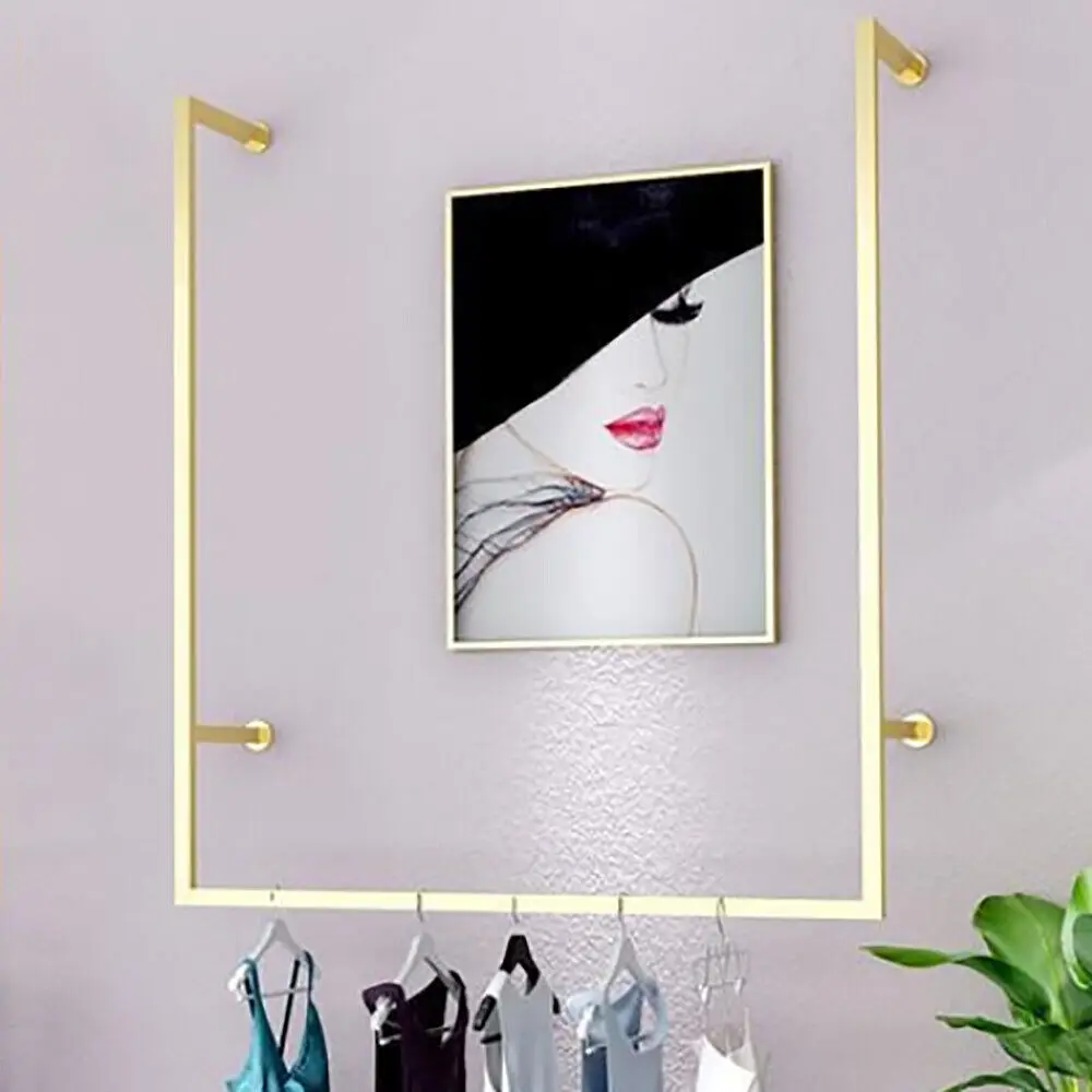 Commercial Wall Mounted Clothing Store Metal Gold Clothes Display Stand Boutique 3
