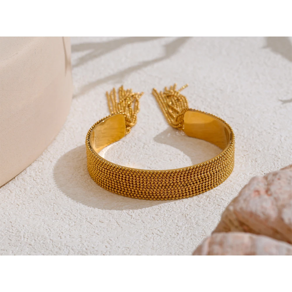 Yhpup Stainless Steel Chain Tassel Cuff Bracelet
