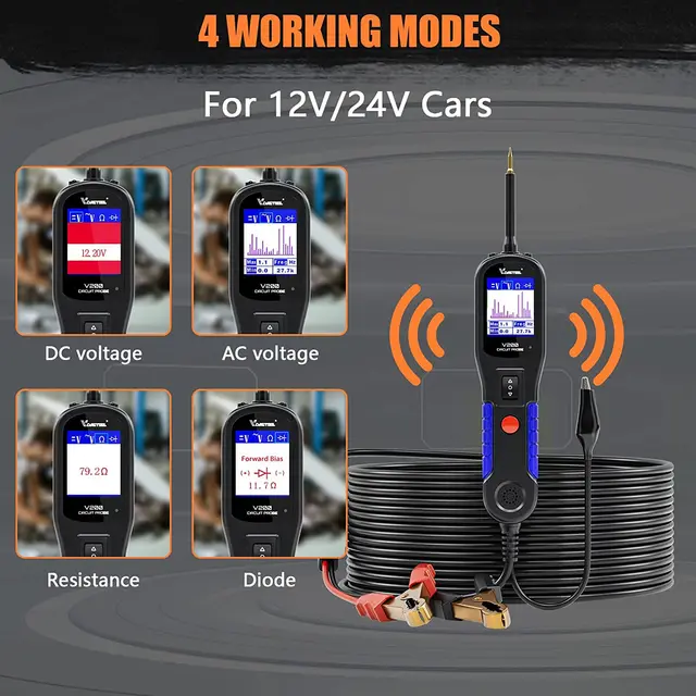 VDIAGTOOL V200 V200PRO Power Circuit Probe 12V 24V Automotive Circuit Tester Electrical System Diagnostic Tools with 40FT Cable 2