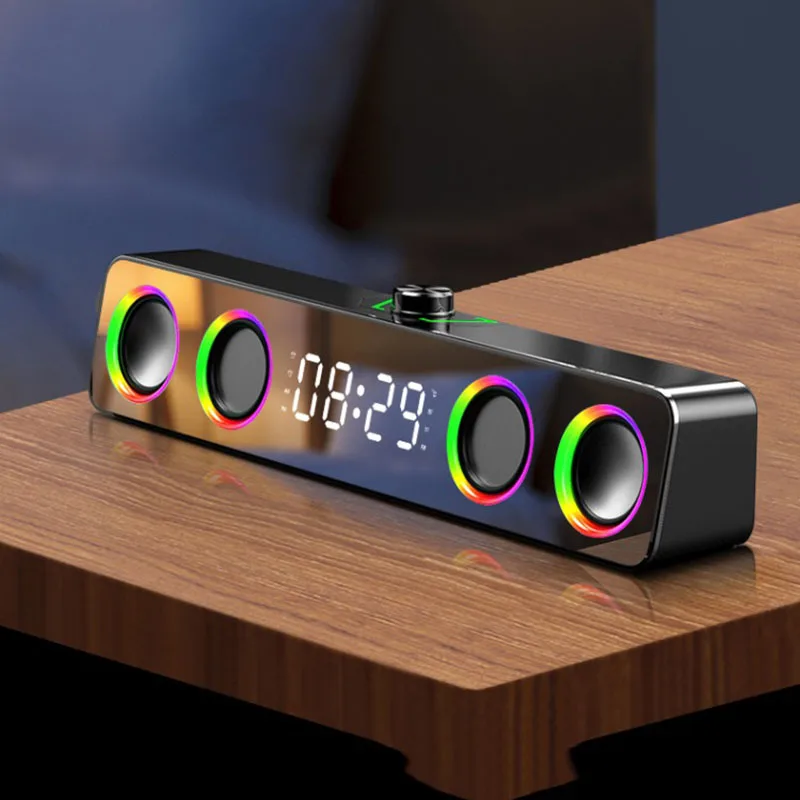 Multimedia Bluetooth Speaker Bluetooth 5.0 4 Speaker Structure Desktop Compact Clock Display RGB Light Effect