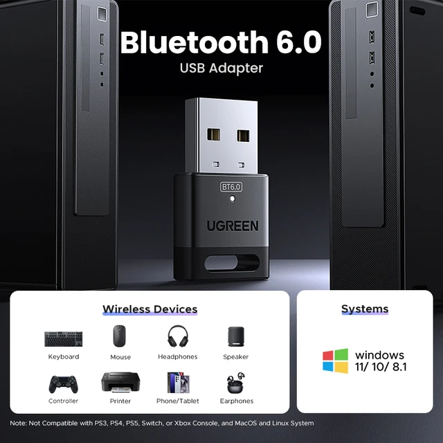 Adaptateur Bluetooth USB, Dongle Bluetooth 6.0 pour PC Windows 11/10/8.1, récepteur et émetteur Bluetooth pour clavier/souris 2 Adaptateur Bluetooth USB, Dongle Bluetooth 6.0 pour PC Windows 11/10/8.1, récepteur et émetteur Bluetooth pour clavier/souris 2