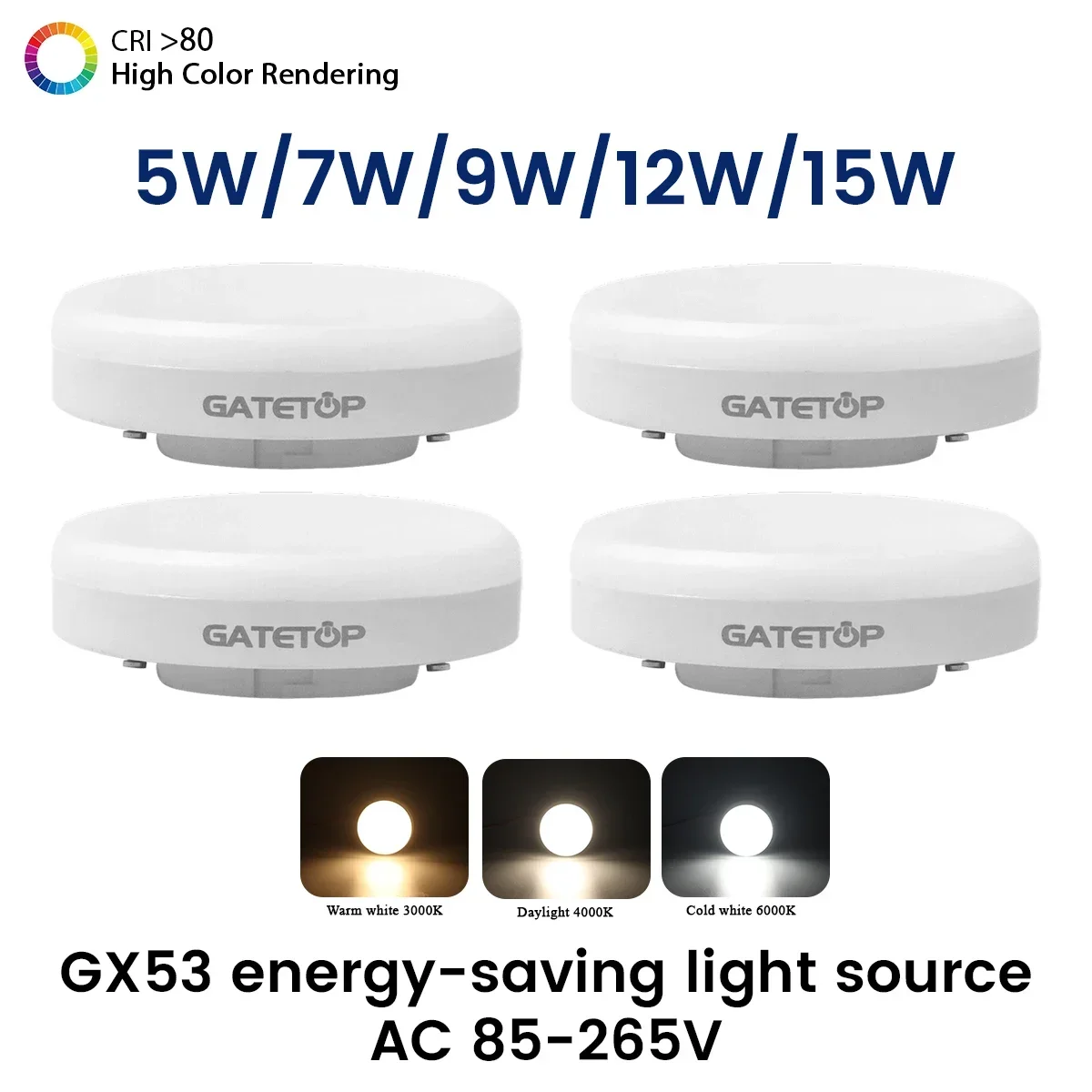 4-20PCS GX53 LED Spotlight AC 220V 110V 100lm/W 5W 9W 12W 15W Daring Light 3000K 4000K 6000K Warm White Daylight Cold White led spotlight