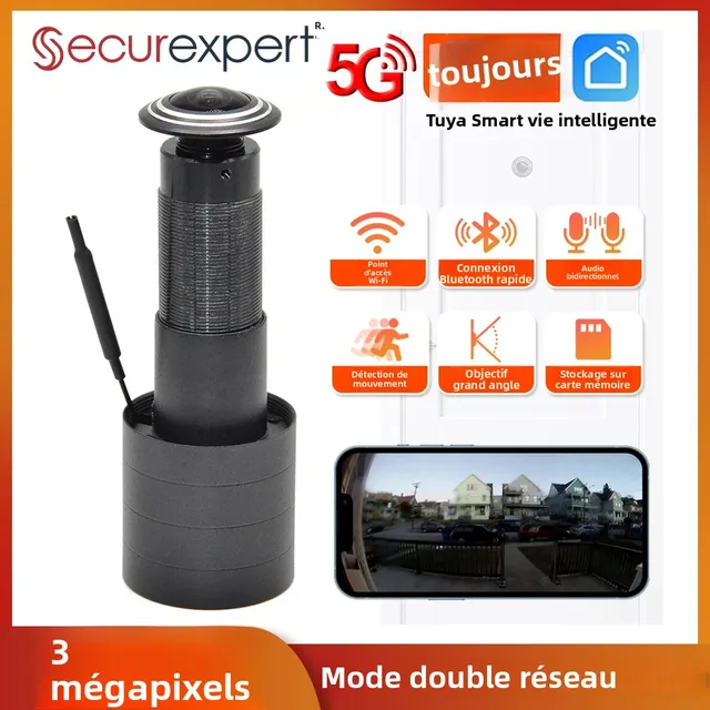 Caméra de visionneuse de porte WiFi 3MP HD 2.4G/5G, œil de porte vidéo avec détection de mouvement et audio bidirectionnel, Tuya Smart Life pour la sécurité à domicile 1