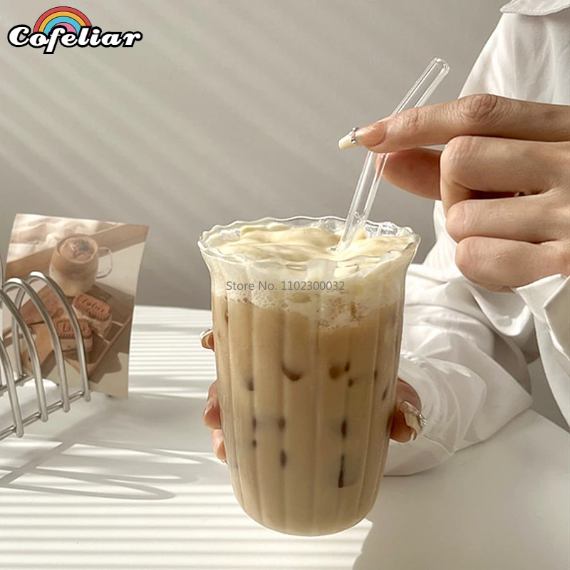Transparent Ribbed Latte Coffee Glass Cup Cocktail Glasses Vertical Grain Phnom Penh Glass Water Cup Juice Coffee Whiskey Cups glass cup