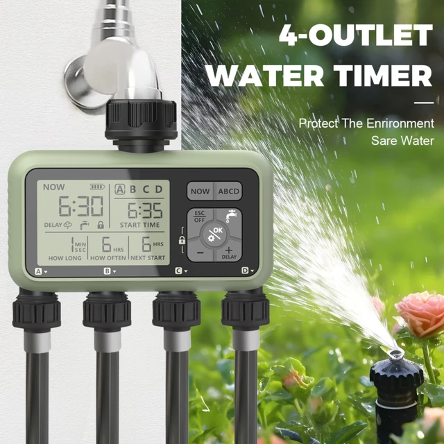 Diivoo Water Timer 4 Zone Garden Programmable Automatic Irrigation Timer with Rain Delay Manual/Auto Mode Watering for Lawn Yard 1