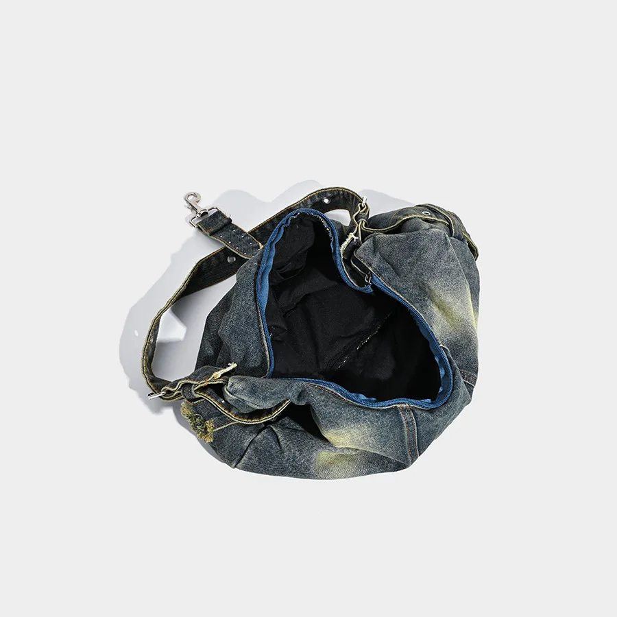 Vintage Denim Shoulder Bag Women's Large Capacity Messenger Bag Multi-pockets Satchel Bags Adjustable Strap Ladies Crossbody Bag