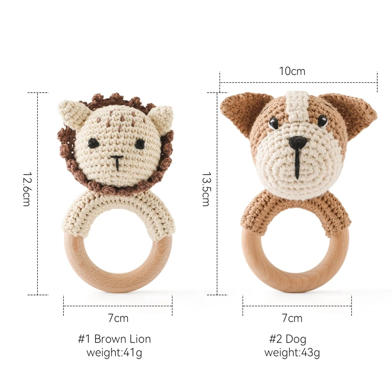 1PC Baby Animal Crochet Rattle Toy Soother Bracelet Wooden Teether Ring Baby Product Mobile Pram Crib Wooden Toys Newborn Gifts