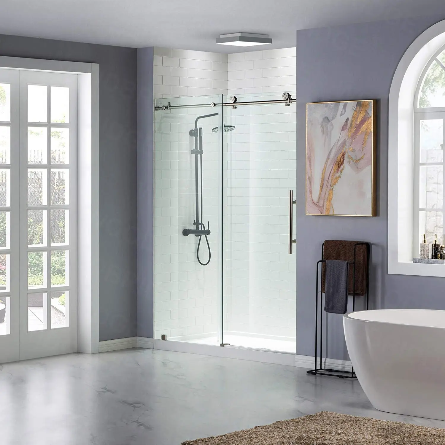 Framelss 3/8"" Sliding Shower Door | Brushed Nickel Finish, 56"" X 60"" | Mbsdc6076-B Model 4