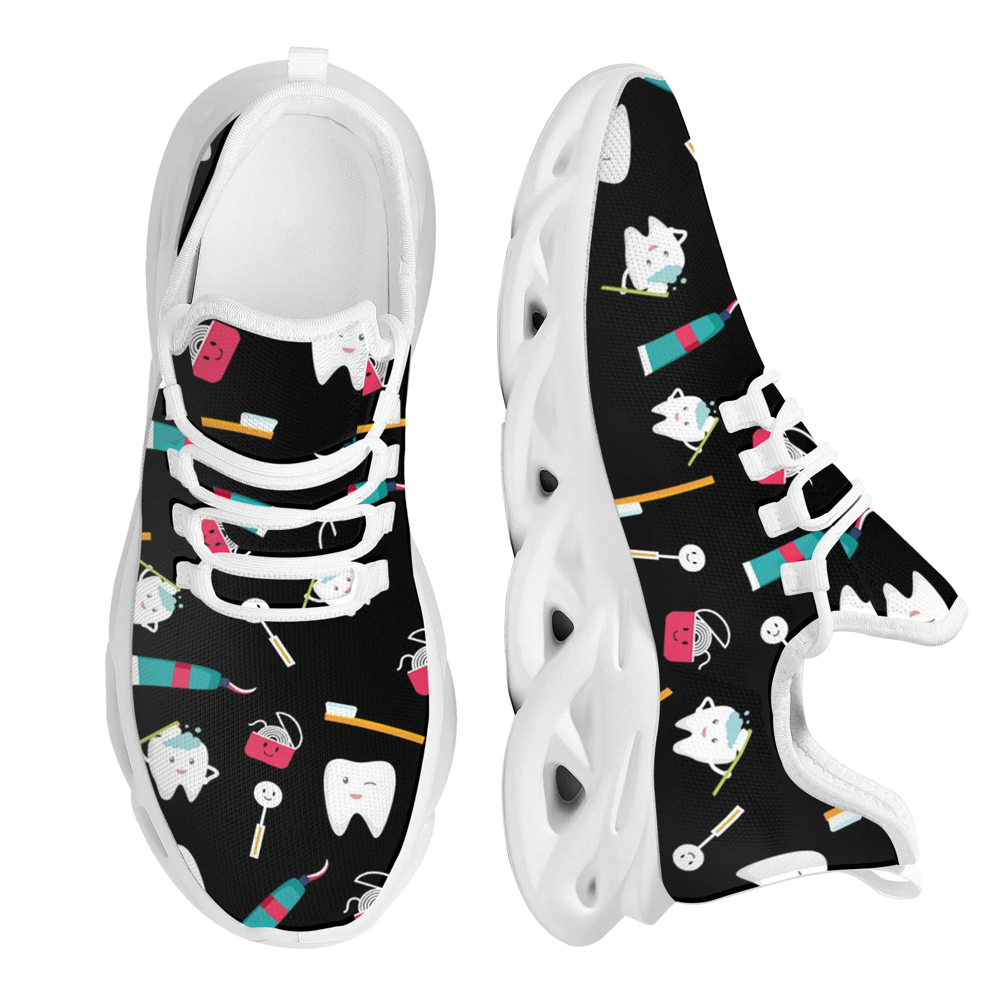 Cute Teeth Design Ladies Sneakers Black Dental Style Comfortable Non-Slip Flats Outdoor Lace-Up Basketball Shoes Zapatos