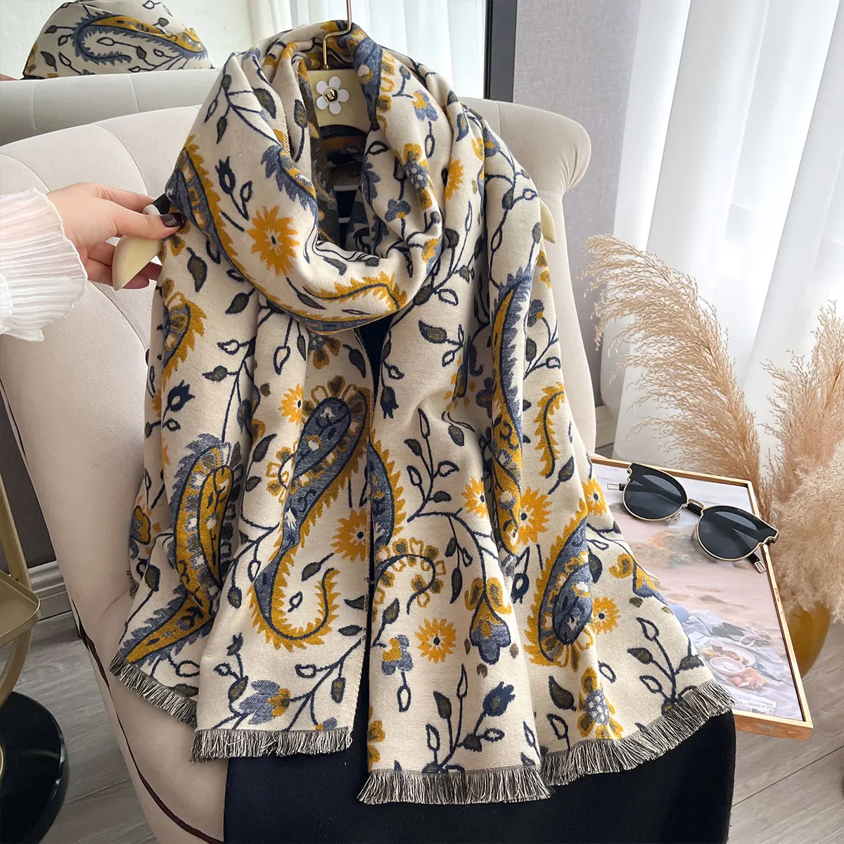 NEW Luxury Women Two-Sided Paisley Scarf Cashmere Soft Warm Pashmina Shawl Winter Outdoor Coldproof Windproof Blanket Scarf