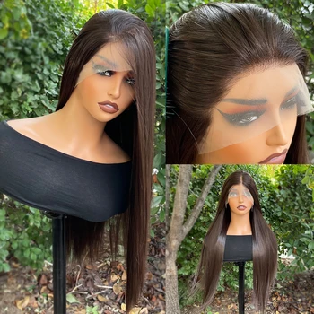 Japan Natural Black 13x4 Synthetic Lace Front Wigs for Women Heat Resistant Hair Glueless Wigs 26 Inch Long Straight Wig 150%