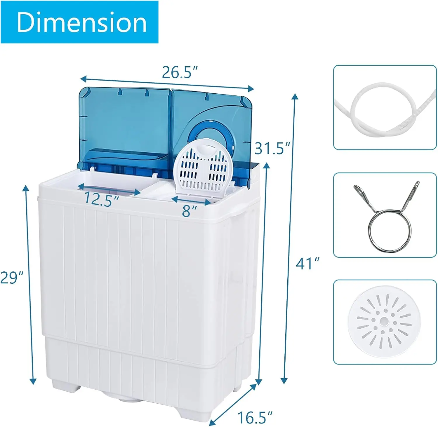 Portable Washing Machine Twin Tub 26 Lbs Capacity, 18 Lbs 8 Lbs Spinner, Compact Control Knobs Timer Function 4