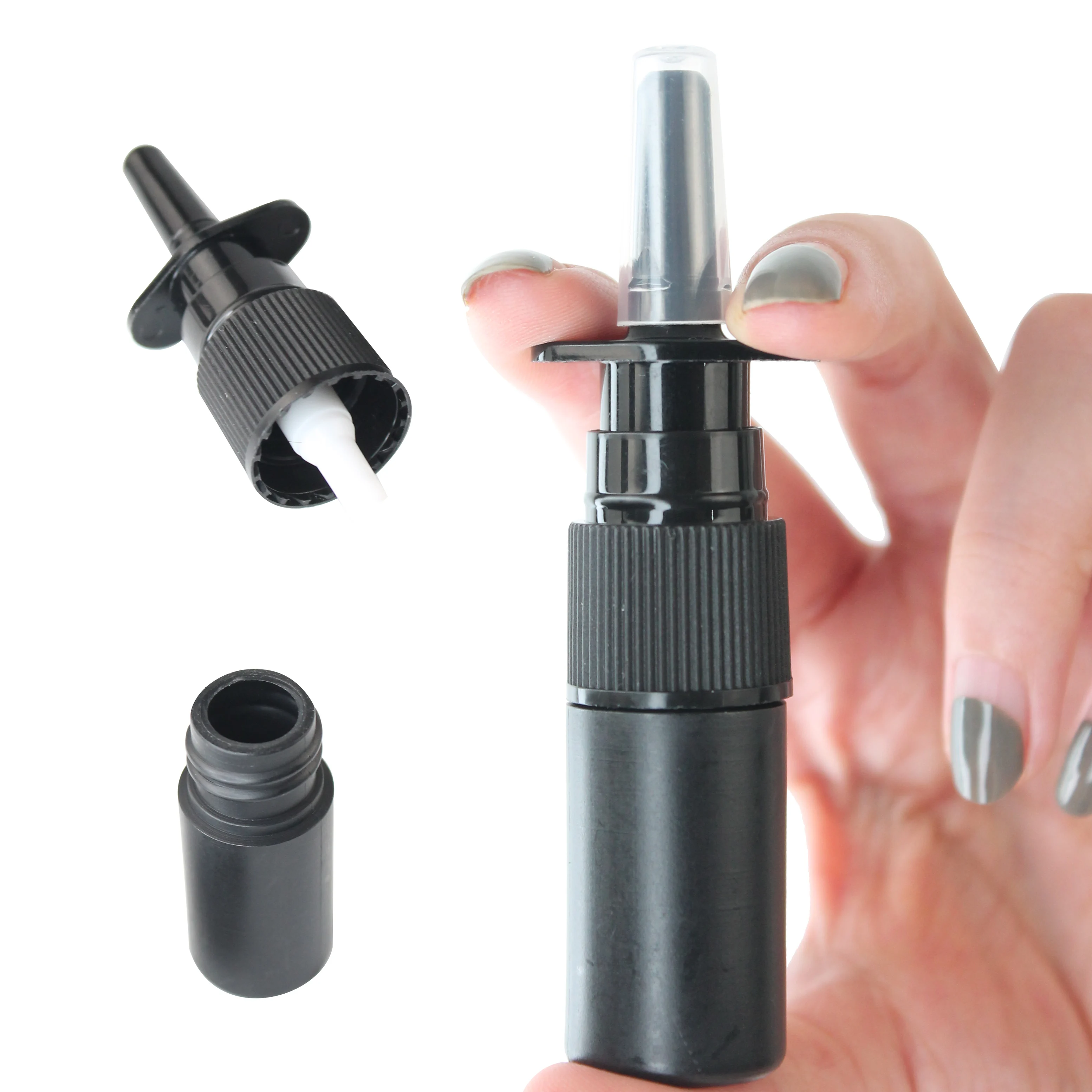 48Pcs 5ml Black Empty Plastic Nasal Spray Bottles Pump Sprayer Mist Nose Spray Bottle Portable Refillable Bottling Packaging