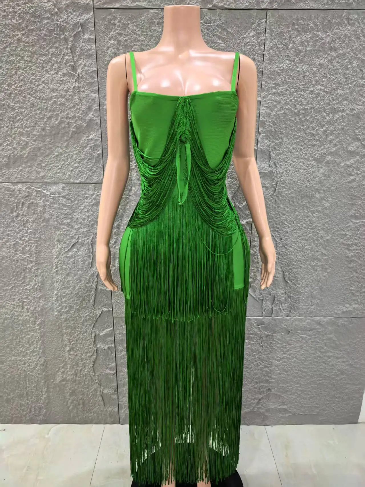 Green Black Color Women Sleeveless Sexy Strap Long Taseel Bodycon Bandage  Dress Elegant Evening Party Red Carpet Outfit - AliExpress 200000345