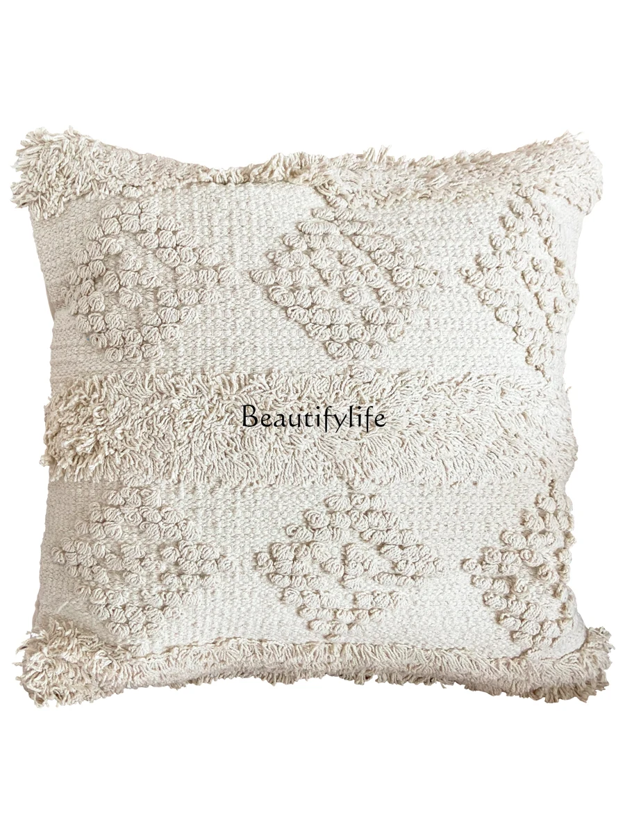 

Nordic Pure Cotton Hand-Woven Pillow Bohemian Creamy-white Light Luxury Living Room Sofa Cushion