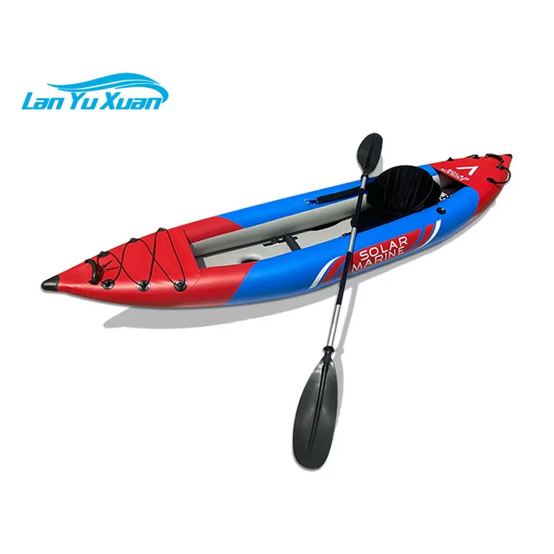 SOLARMARINE Inflatable Kayak Single Person Fishing Canoe with High Pressure Floor and EVA Padded Seats with High Back Sup