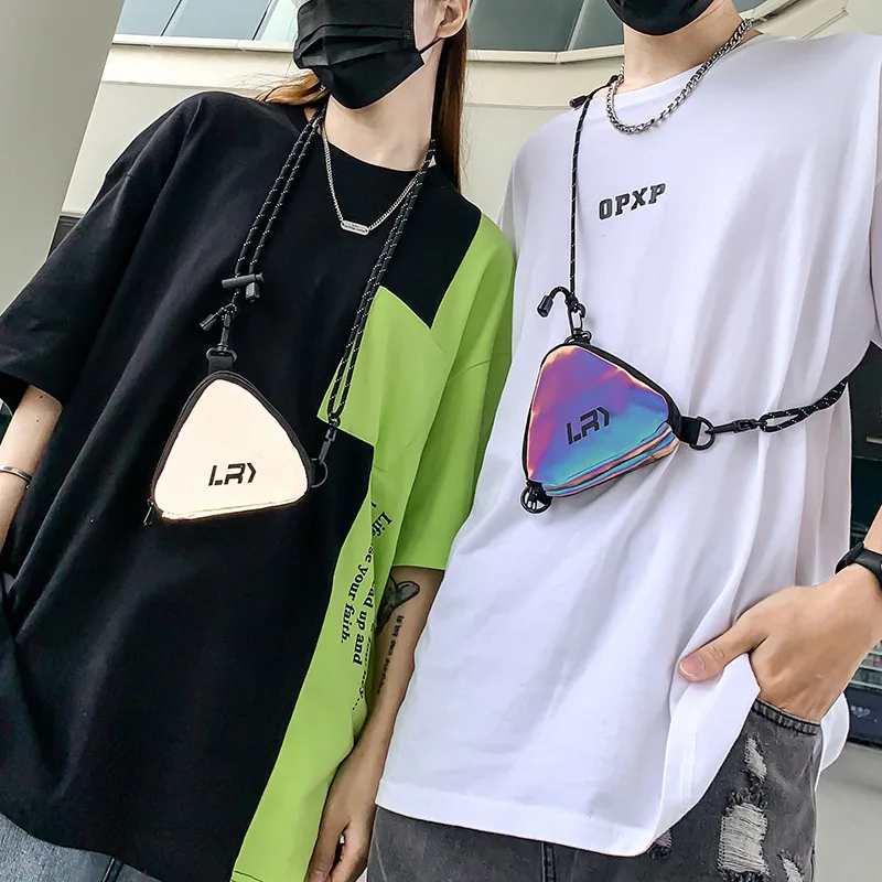

New Trend Men's and Women's Triangle Bag Night Reflective Street Fashion Shoulder Messenger Bag Casual Headphone Bag