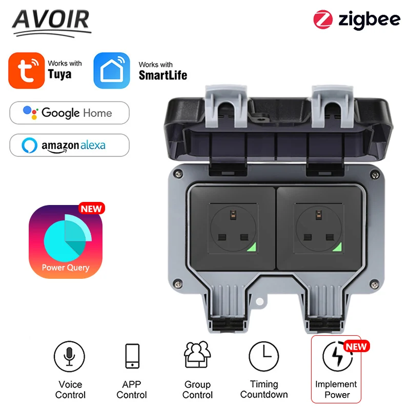 Avoir Zigbee Tuya Tomada Ip66 ao ar Livre à Prova Impermeável Água Soquete Capa wi fi Inteligente Dupla Usb uk Tomadas Elétricas com Interruptor do Temporizador Tomada Inteligente Wifi para Brasil
