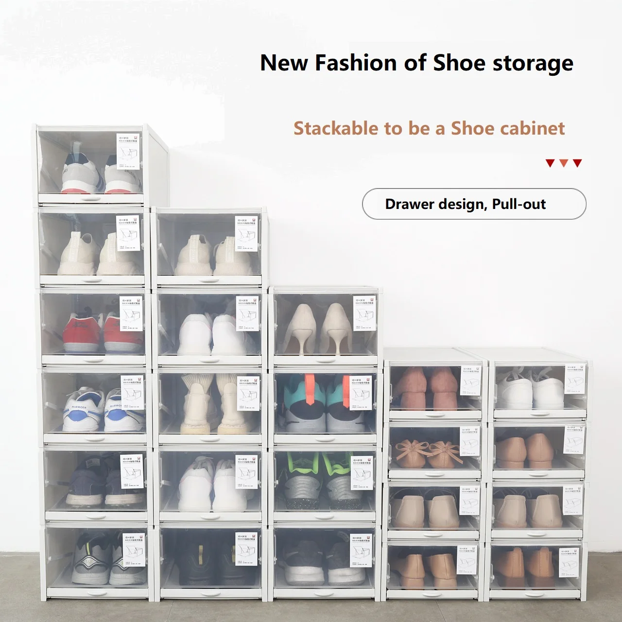Clear Plastic Shoe Storage Boxes Stackable Shoe Organizer Closet Pull Out drawer Design Formwell-DF8