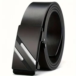 Elegant Men's Synthetic Leather Belt with Automatic Alloy Buckle for Casual and Semi - Formal Wear (Silver)